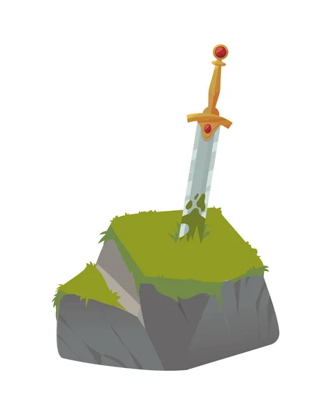 Sword Stone Enchanted Icon Isolated — Stock vektor