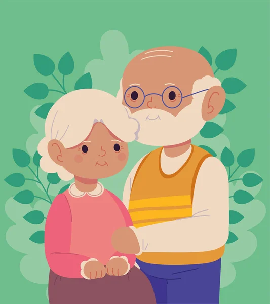 Cute Old Couple Portrait Cartoon — Stok Vektör