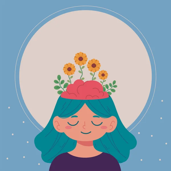 Дівчина Голова Квіти Світове Психічне Здоров — стоковий вектор