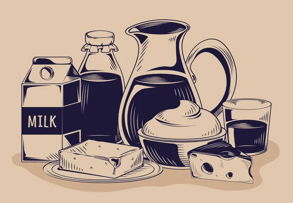 Milk Products Food Drinks Cartoon — Stockvector