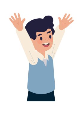 smiling cute boy hands up