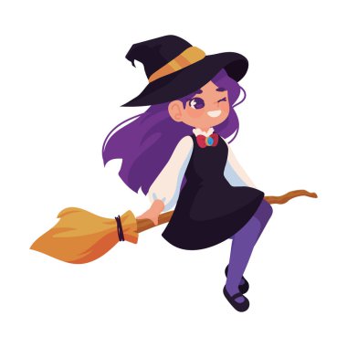 halloween witch on broom isolated icon