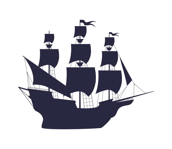 Silhouette Caravel Ship Isolated Icon — Stock Vector