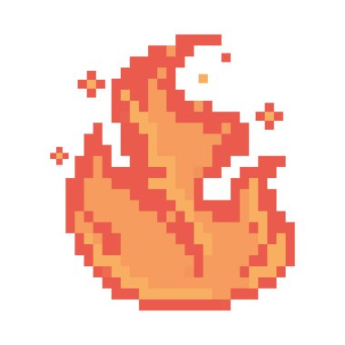 fire pixel art icon isolated