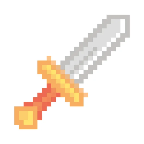 Sword Pixel Art Icon Isolated — Vetor de Stock