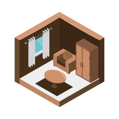 isometric living room interior isolated style