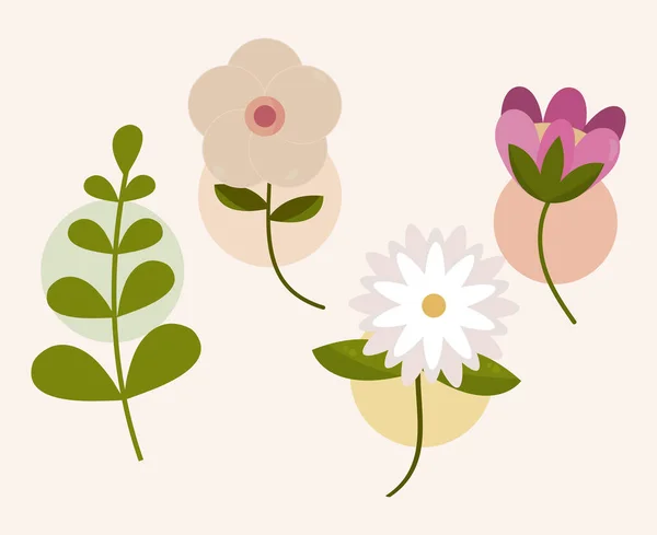 Flowers Leaves Icons Set — Archivo Imágenes Vectoriales