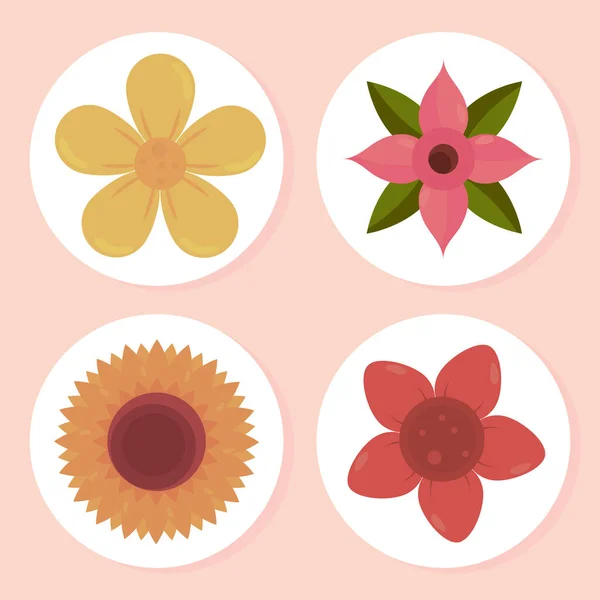 Flowers Bloom Icons Set Style — Διανυσματικό Αρχείο