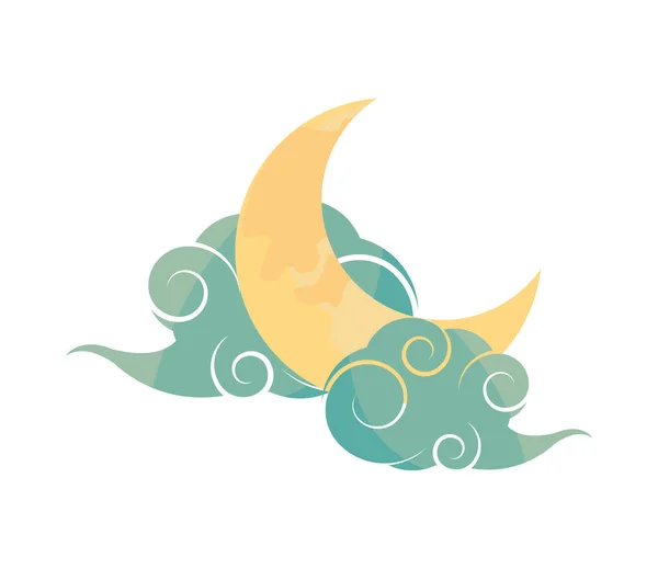 Oriental Moon Clouds Isolated Icon —  Vetores de Stock