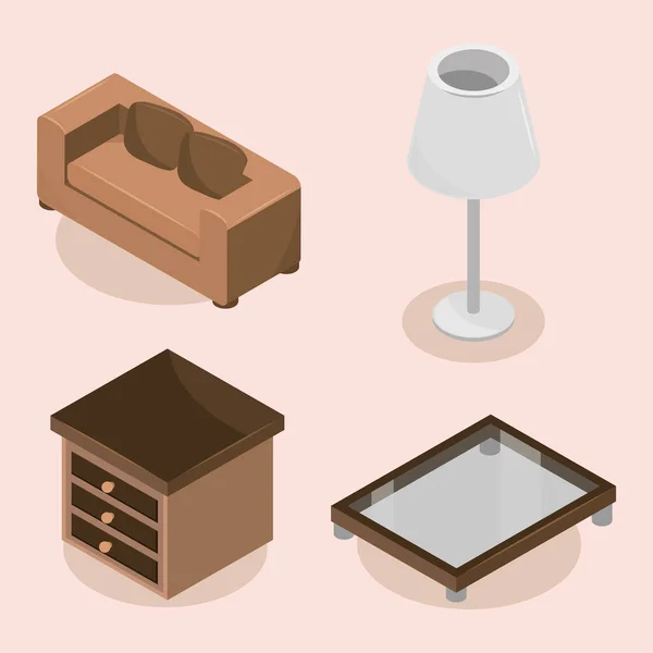 Isometric House Furnitures Icons Set — Archivo Imágenes Vectoriales
