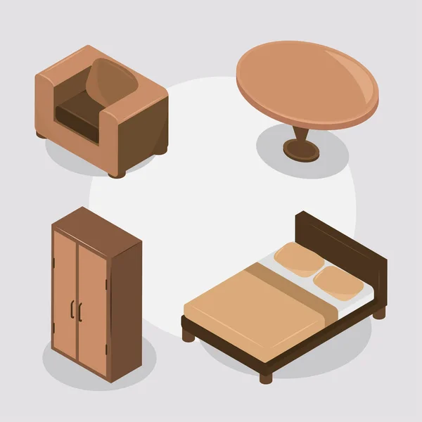 Set Isometric House Furniture — Vetor de Stock