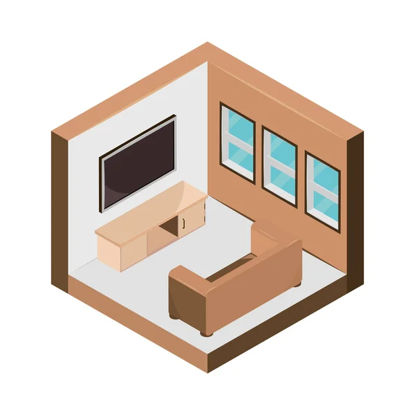 Isometric Living Room Cutaway Isolated Style — Vetor de Stock