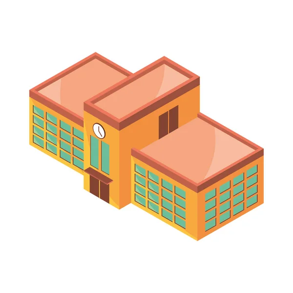 Isometric School Building Isolated Icon — Vetor de Stock