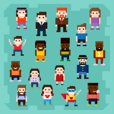 set people pixel 8 bit style icon
