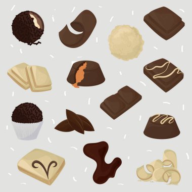 chocolate cacao candies icon set