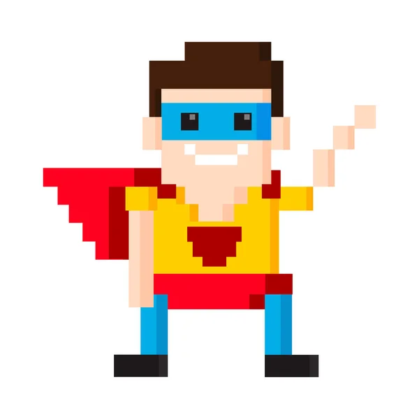 Superhero Man Avatar Pixel Bit Style Icon — Vetor de Stock