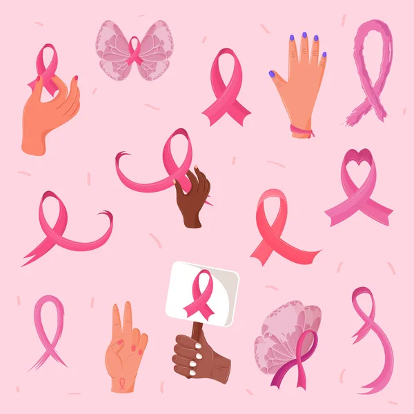 Breast Cancer Icon Collection Style — Stockvector
