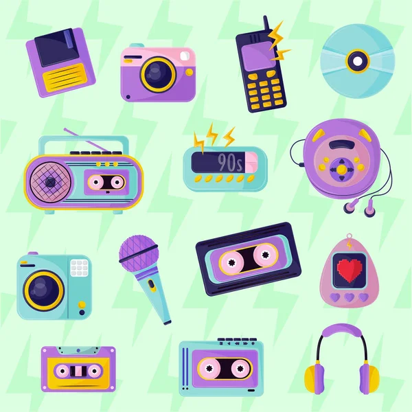Devices 90S Modern Style 90S Modern Style Icon Set — Vettoriale Stock