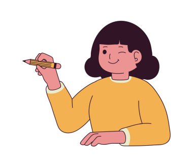 girl with pencil isolated icon