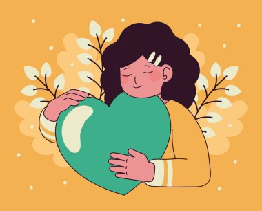 mental health, woman hugging heart