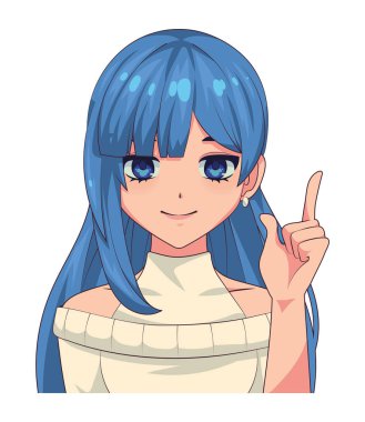anime teen with blue hair isolated icon