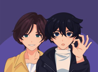 anime male characters, vector layout