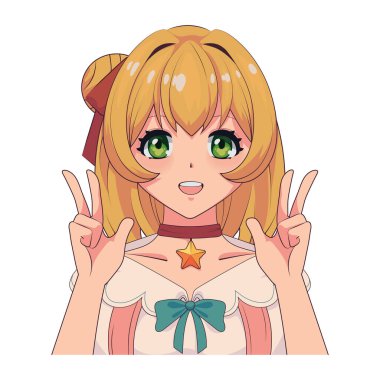 anime smiling girl isolated icon