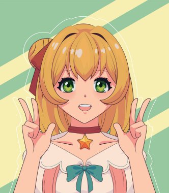 anime happy girl portrait, vector