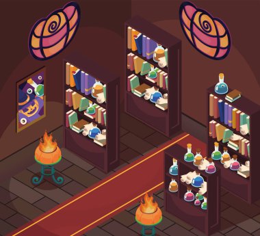isometric interior of halloween room, design