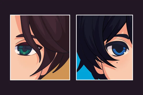 Anime Boys Face Closeup Style — 图库矢量图片