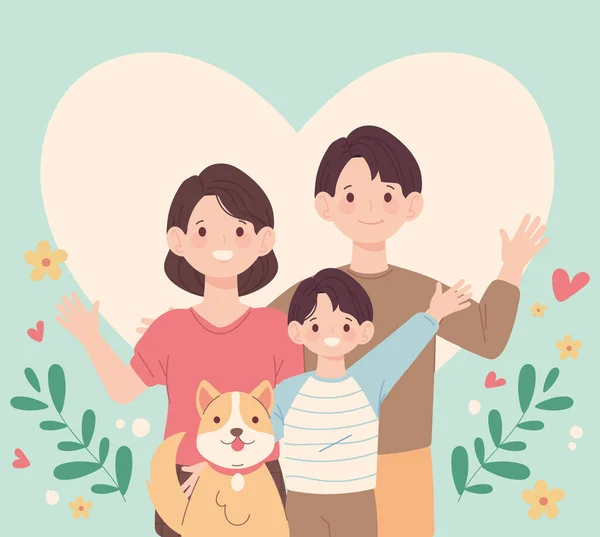 Happy Family Korean Parents Son — 스톡 벡터