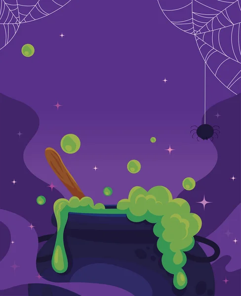 Halloween Cauldron Spider Design — ストックベクタ