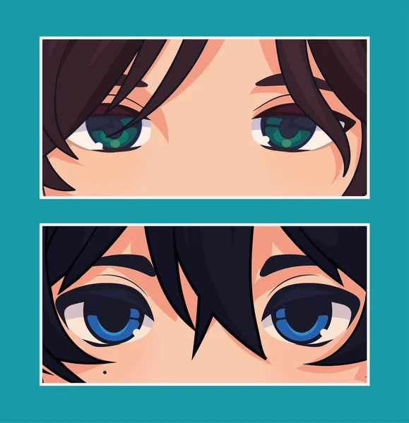 Anime Boys Closeup Vector Style — Stock Vector