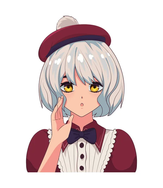 Anime Beautiful Girl Isolated Icon — Vetor de Stock