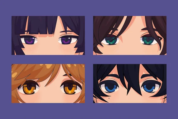 Set Anime Face Boys Closeup — Image vectorielle