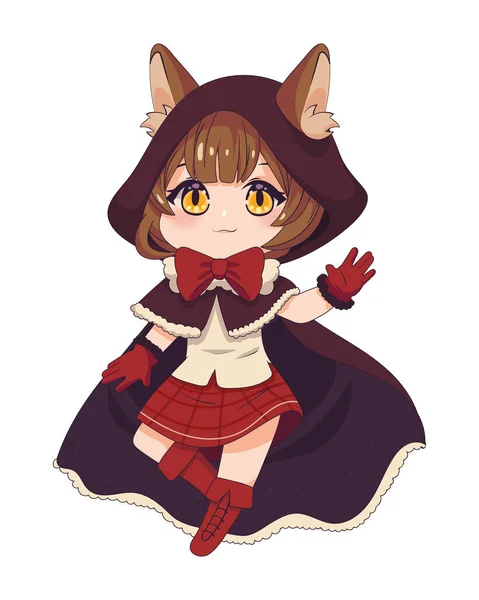 Anime Chibi Girl Halloween Costume Wolf — Vector de stock