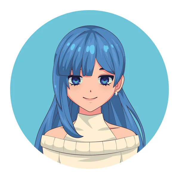 Anime Girl Character Isolated Icon — Vetor de Stock