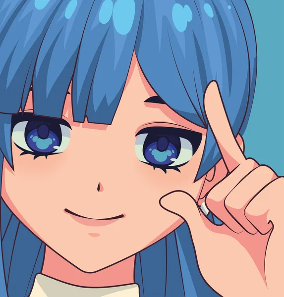 Anime Pretty Girl Blue Hair — Vetor de Stock