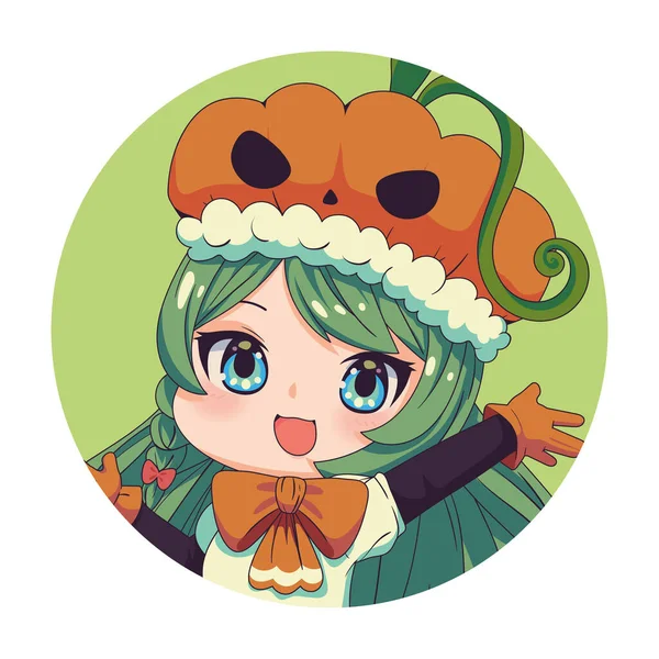 Cute Chibi Anime Pumpkin Costume — 스톡 벡터