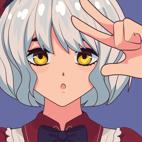 Anime Girl Gray Hair Character — 图库矢量图片