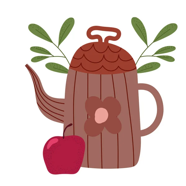 Autumn Teapot Apple Icon — Stock Vector