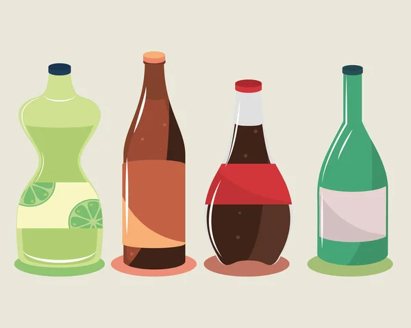 Bebidas Diferentes Botellas Icono Conjunto — Vector de stock