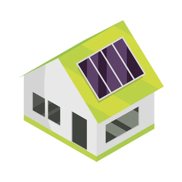 Maison Avec Panneau Solaire Écologie Icône Isométrique — Image vectorielle