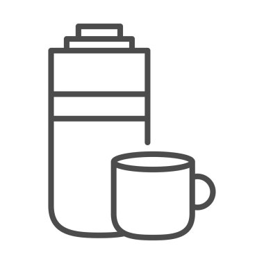 termo ve fincan, doğrusal simge izole edildi