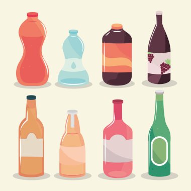 İçecek şişelerinin ikon koleksiyonu