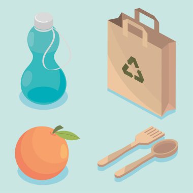 İzometrik sürdürülebilir yaşam simgeleri kümesi