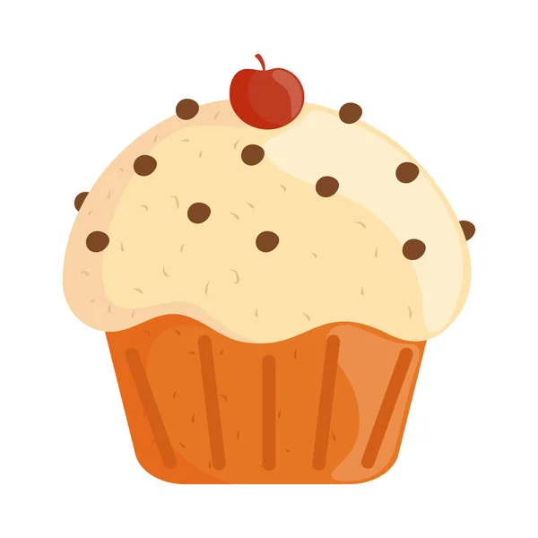 Cupcake Třešňovou Ikonou Izolované — Stockový vektor