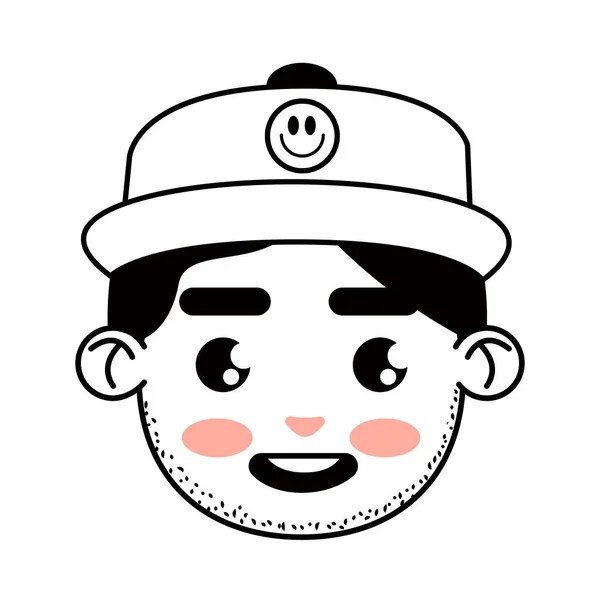Mann Mit Hut Gesicht Ikone Isoliert — Stockvektor