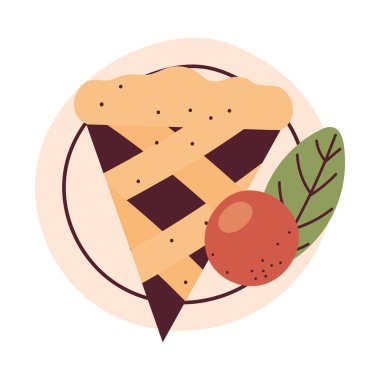 dilimlenmiş kek ve meyve simgesi izole