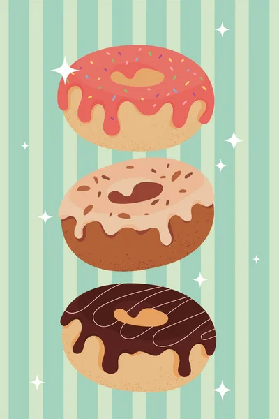 Десерт Сладкие Пончики Векторный Дизайн — стоковый вектор